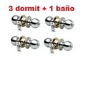 [CERRADURA-780] CERRAD. KIT 3 DORMITORIO + 1 BAÑO NIQUELADA POMO